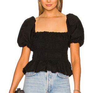 Astr The Label Black Savina Puff Sleeve Top Size Medium
